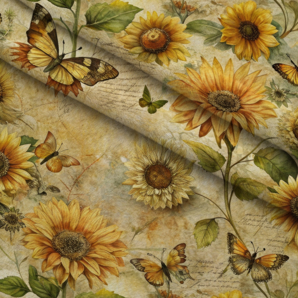 Golden Parchment Blooms Pattern 5 Fleece Fabric — fleece fabric folded close-up preview (mv-fleece-v1:lying)