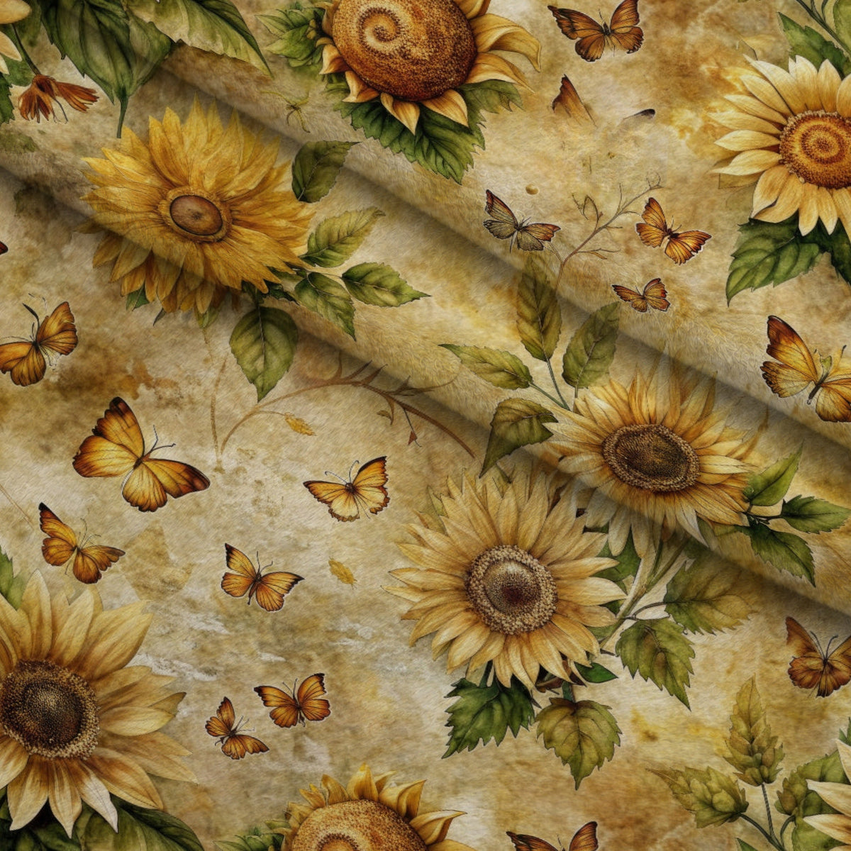 Golden Parchment Blooms Pattern 7 Fleece Fabric — fleece fabric folded close-up preview (mv-fleece-v1:lying)