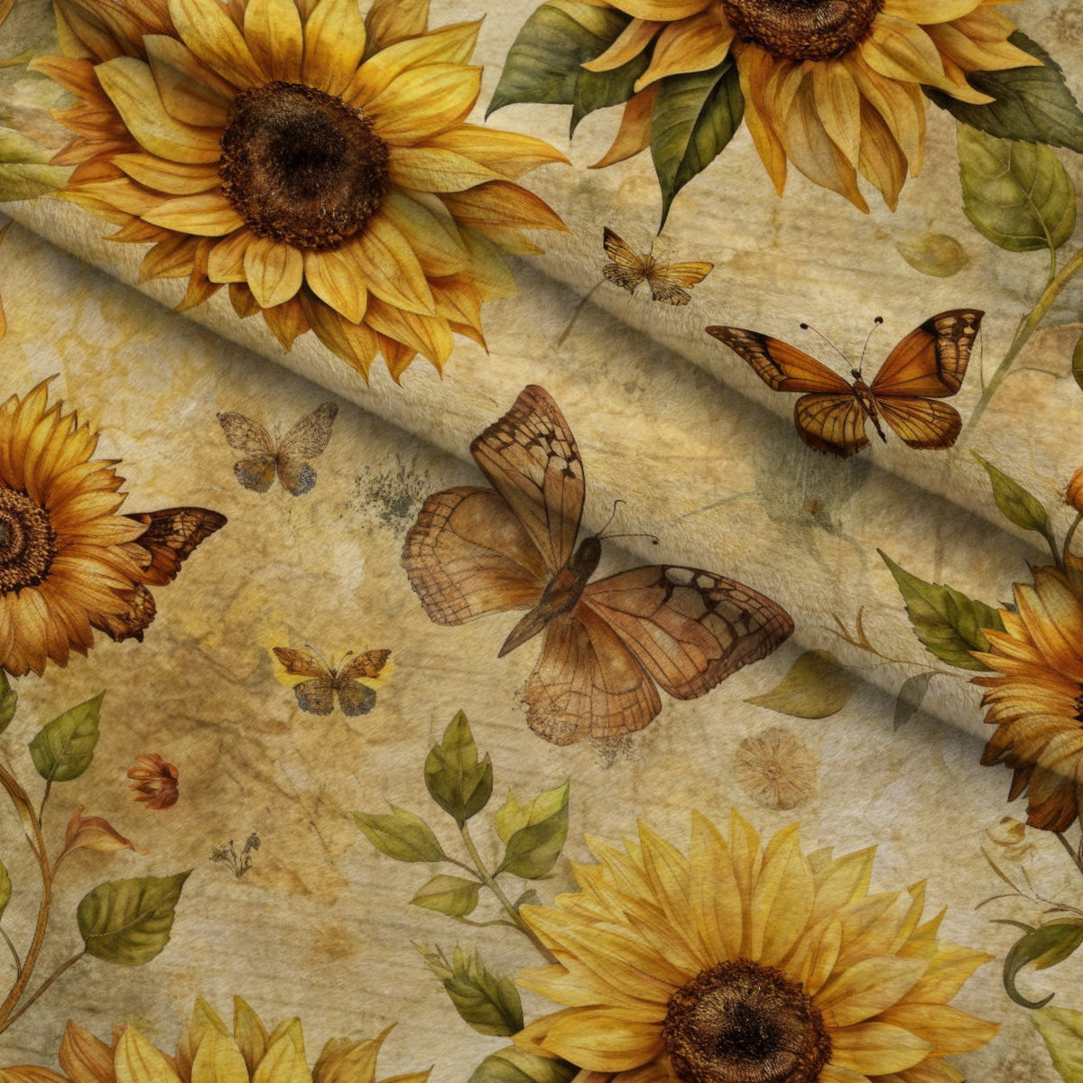 Golden Parchment Blooms Pattern 8 Fleece Fabric — fleece fabric folded close-up preview (mv-fleece-v1:lying)