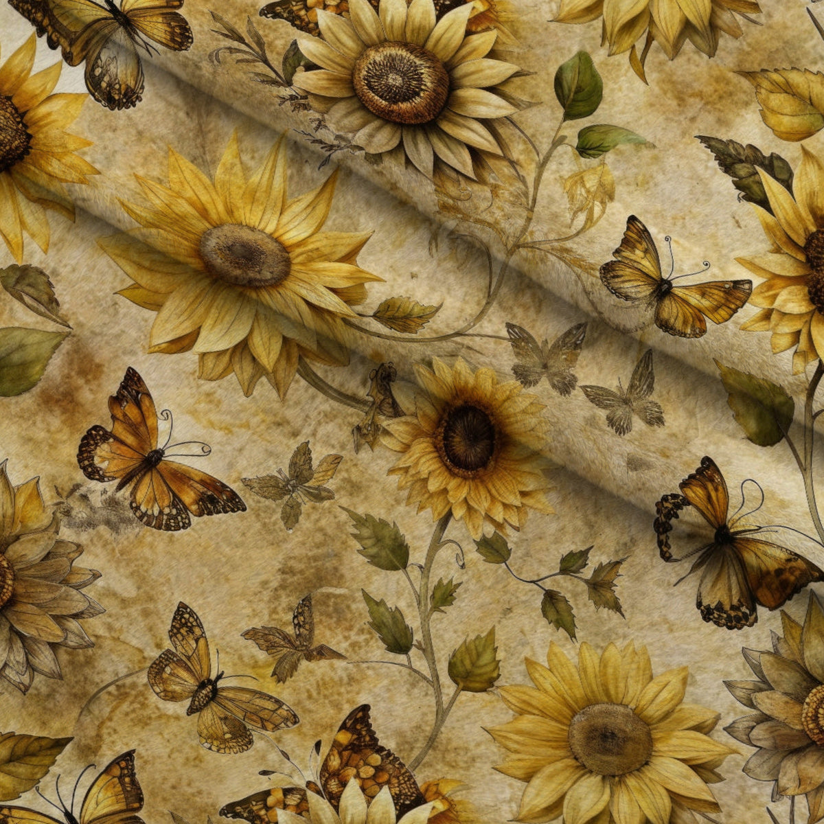 Golden Parchment Blooms Pattern 9 Fleece Fabric — fleece fabric folded close-up preview (mv-fleece-v1:lying)
