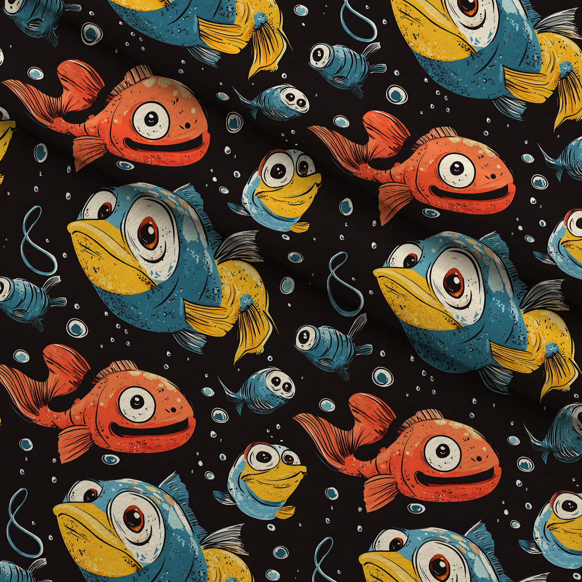 Googly Guppies Pattern 1 Fleece Fabric — fleece fabric folded close-up preview (mv-fleece-v1:lying)