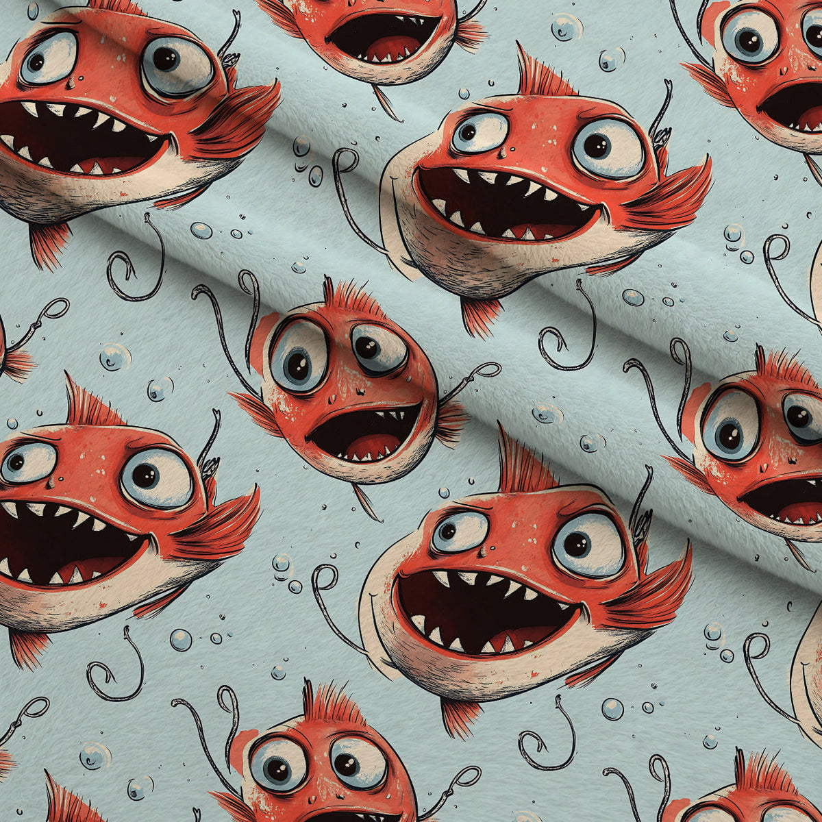 Googly Guppies Pattern 4 Fleece Fabric — fleece fabric folded close-up preview (mv-fleece-v1:lying)