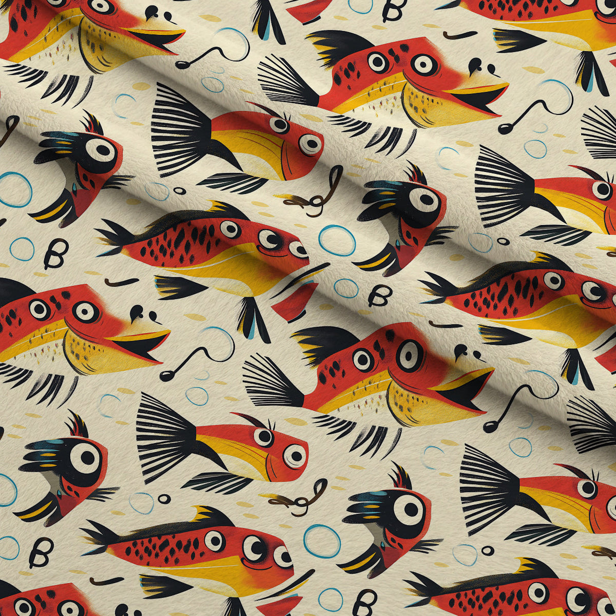 Googly Guppies Pattern 5 Fleece Fabric — fleece fabric folded close-up preview (mv-fleece-v1:lying)