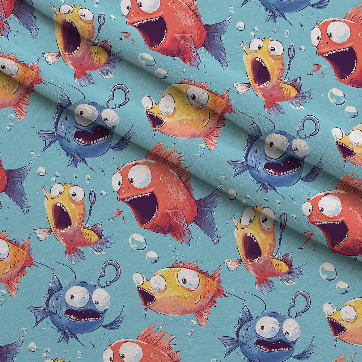 Googly Guppies Pattern 9 Fleece Fabric — fleece fabric folded close-up preview (mv-fleece-v1:lying)