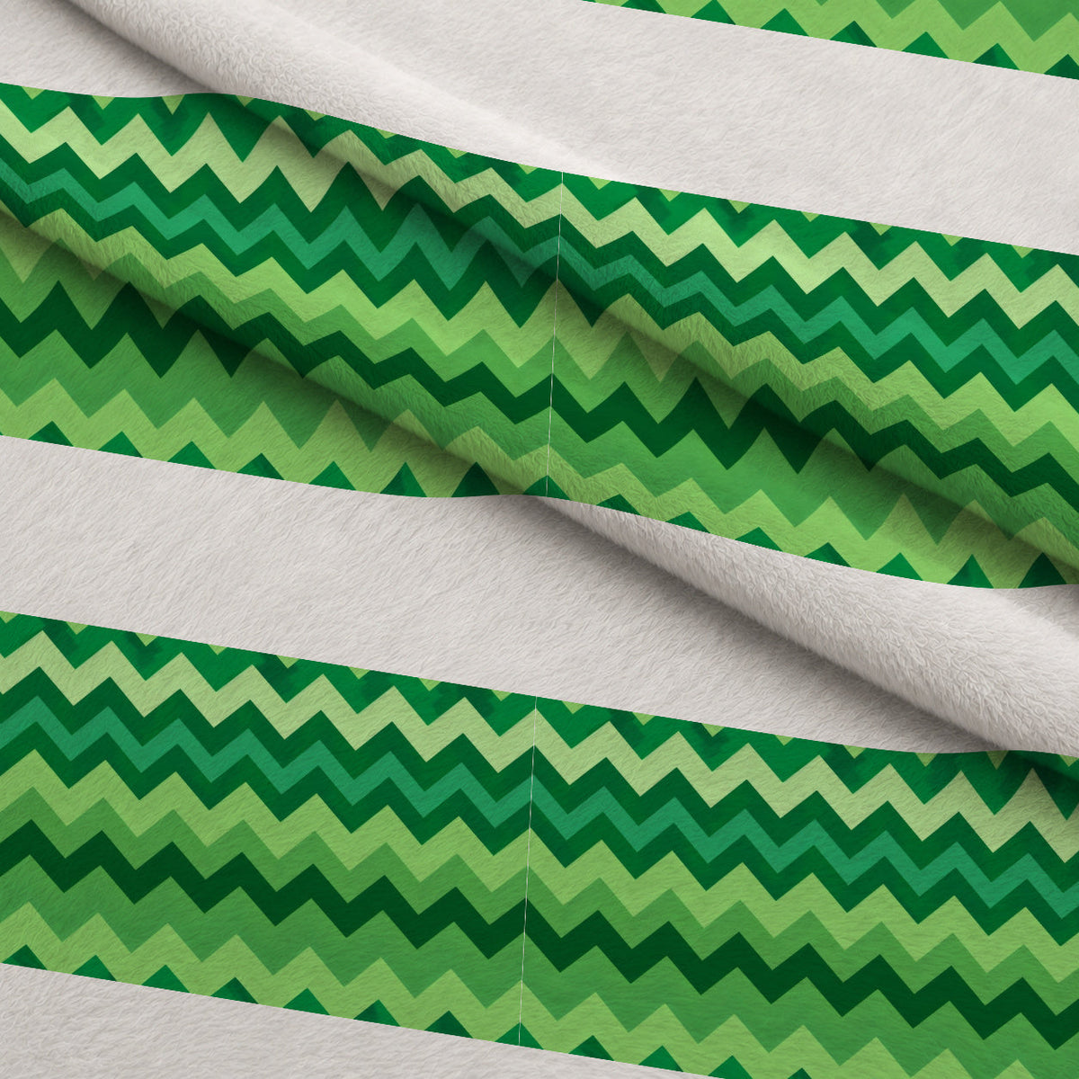Green Chevron Pattern Fleece Fabric — fleece fabric folded close-up preview (mv-fleece-v1:lying)