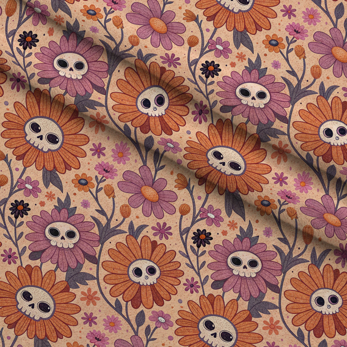 Groovy Ghouls Pattern 10 Fleece Fabric — fleece fabric folded close-up preview (mv-fleece-v1:lying)