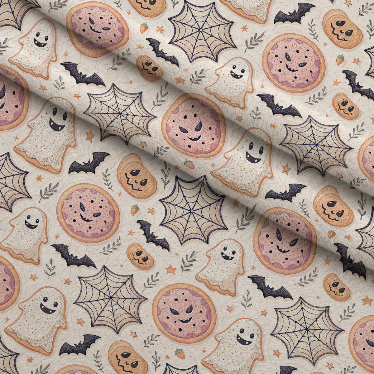 Groovy Ghouls Pattern 13 Fleece Fabric — fleece fabric folded close-up preview (mv-fleece-v1:lying)