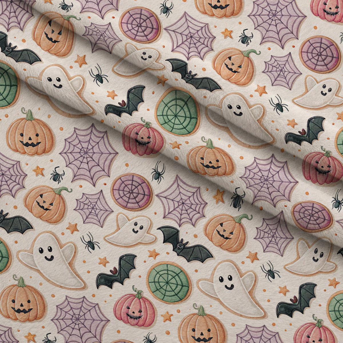 Groovy Ghouls Pattern 14 Fleece Fabric — fleece fabric folded close-up preview (mv-fleece-v1:lying)
