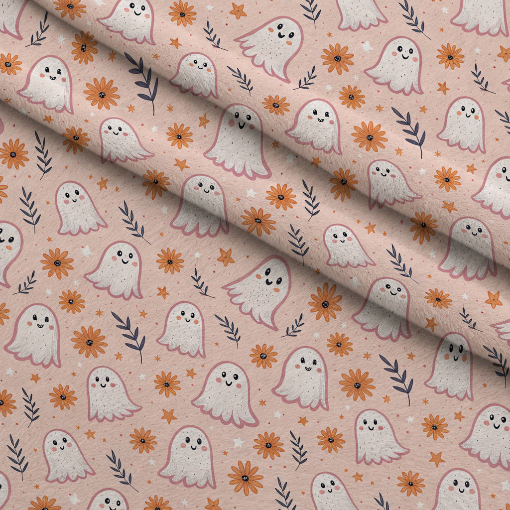 Groovy Ghouls Pattern 2 Fleece Fabric — fleece fabric folded close-up preview (mv-fleece-v1:lying)