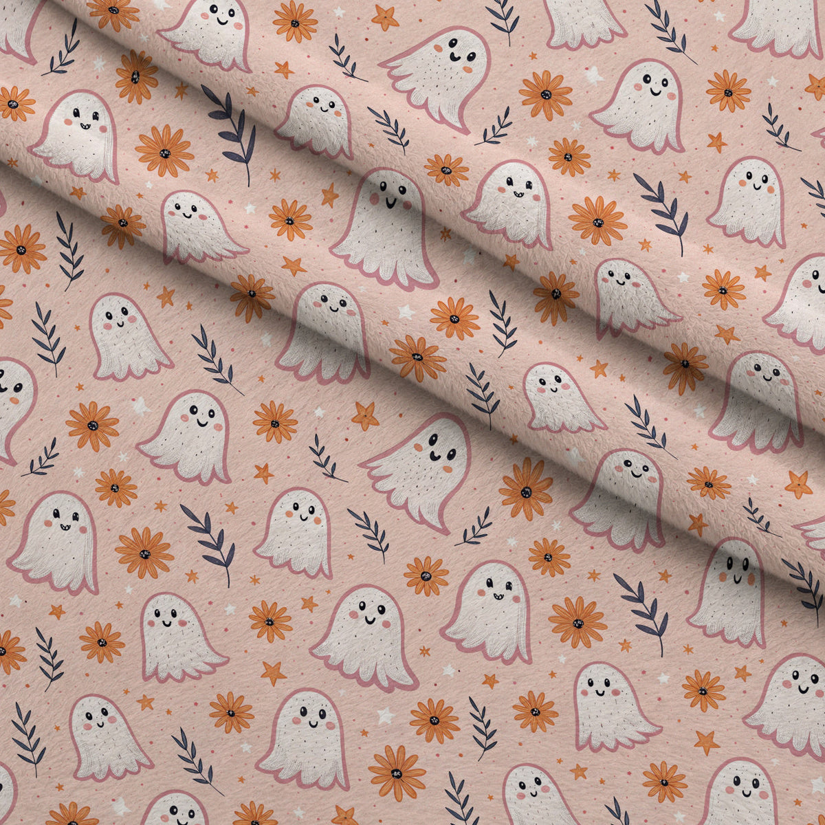 Groovy Ghouls Pattern 2 Fleece Fabric — fleece fabric folded close-up preview (mv-fleece-v1:lying)