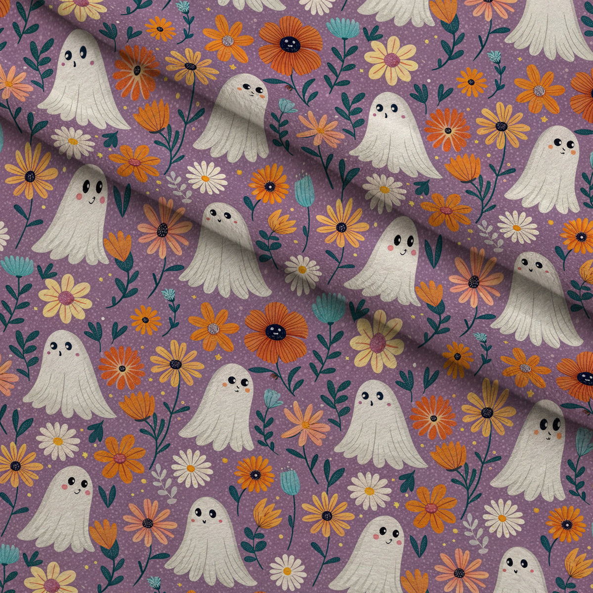 Groovy Ghouls Pattern 5 Fleece Fabric — fleece fabric folded close-up preview (mv-fleece-v1:lying)
