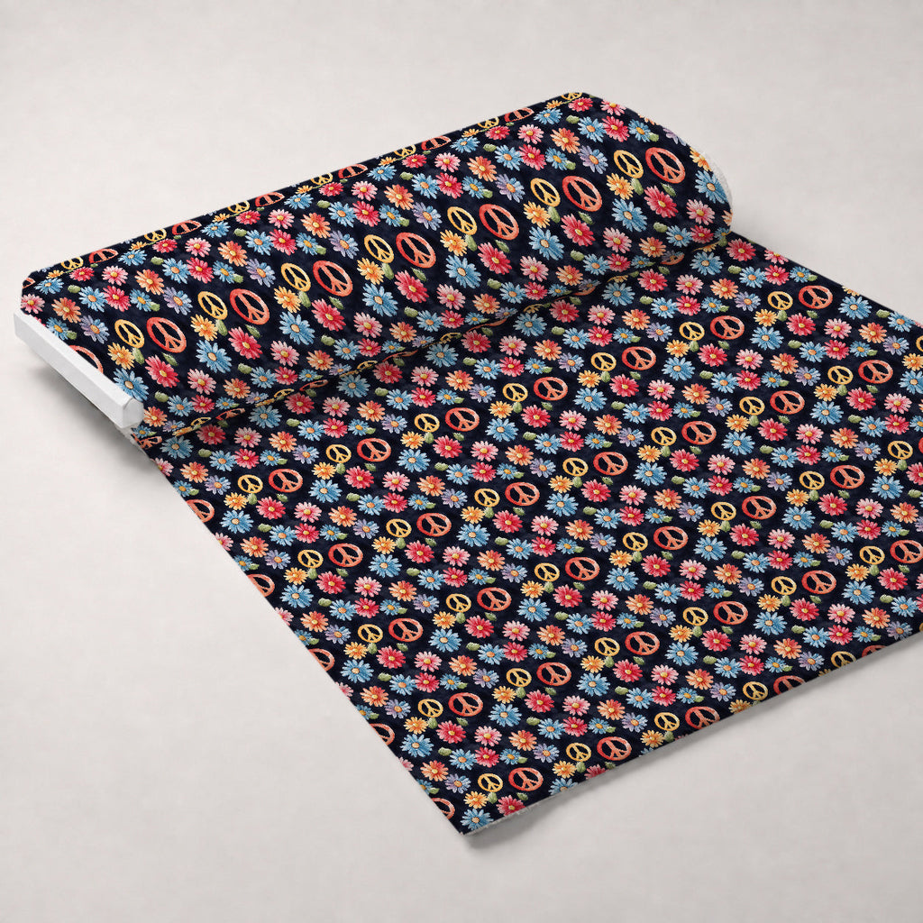 Groovy Peace Blooms Pattern 11 Fleece Fabric — fleece fabric unrolled bolt preview (mv-fleece-v1:bolt)