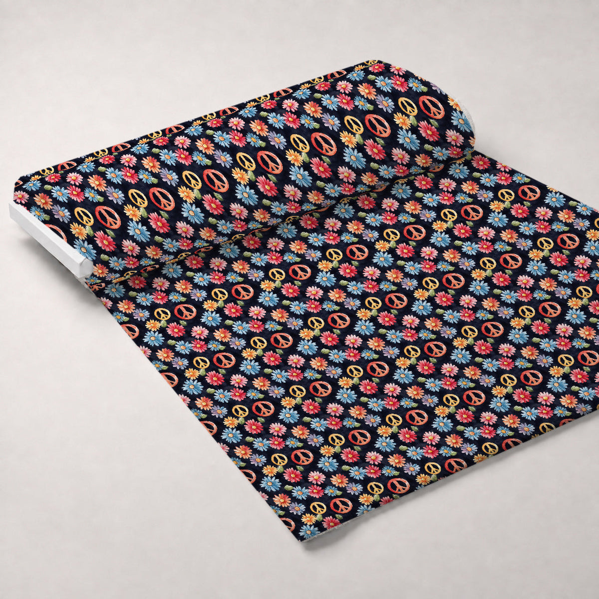 Groovy Peace Blooms Pattern 11 Fleece Fabric — fleece fabric unrolled bolt preview (mv-fleece-v1:bolt)