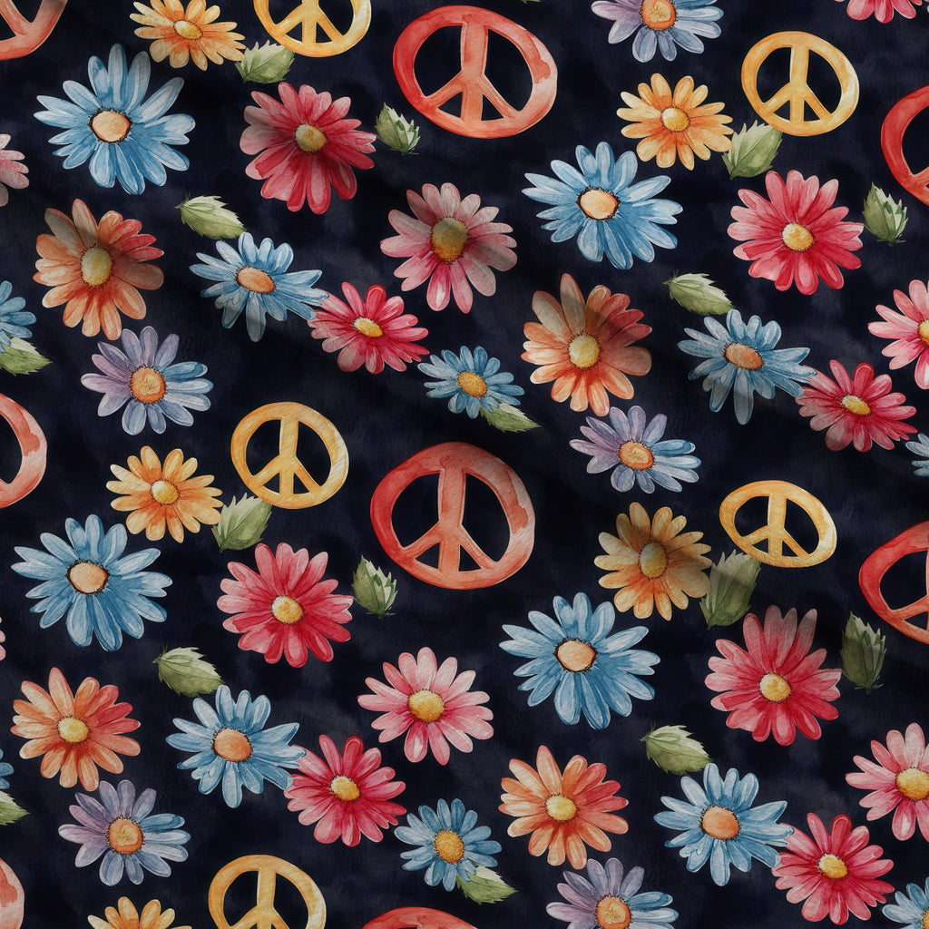 Groovy Peace Blooms Pattern 11 Fleece Fabric — fleece fabric folded close-up preview (mv-fleece-v1:lying)