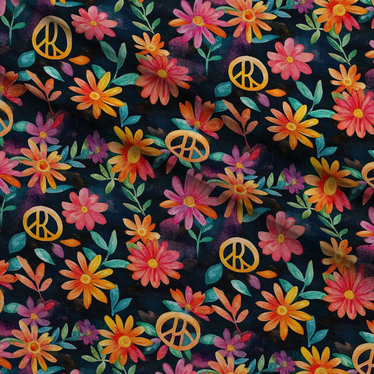 Groovy Peace Blooms Pattern 12 Fleece Fabric — fleece fabric folded close-up preview (mv-fleece-v1:lying)