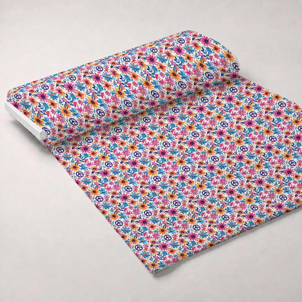 Groovy Peace Blooms Pattern 2 Fleece Fabric — fleece fabric unrolled bolt preview (mv-fleece-v1:bolt)