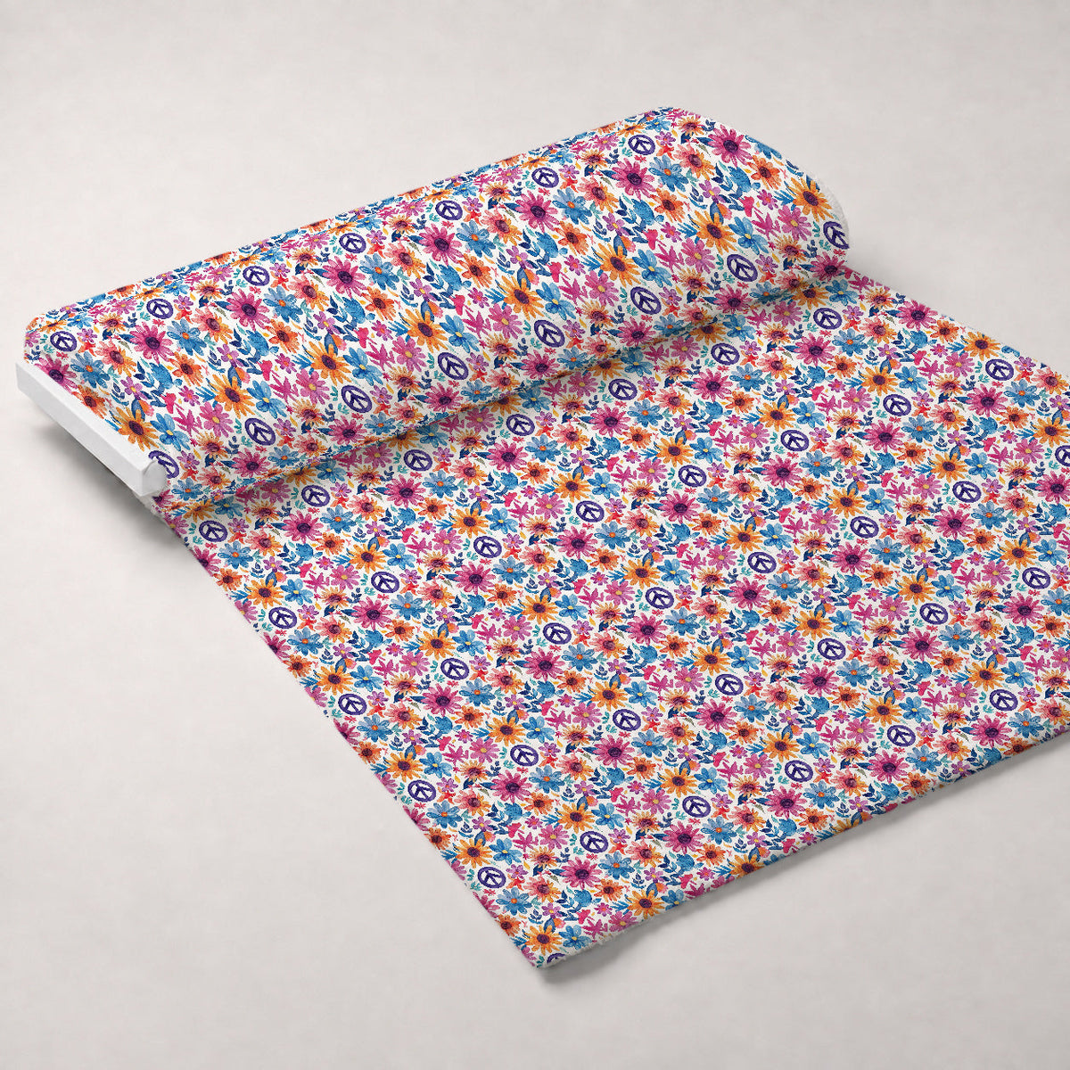Groovy Peace Blooms Pattern 2 Fleece Fabric — fleece fabric unrolled bolt preview (mv-fleece-v1:bolt)