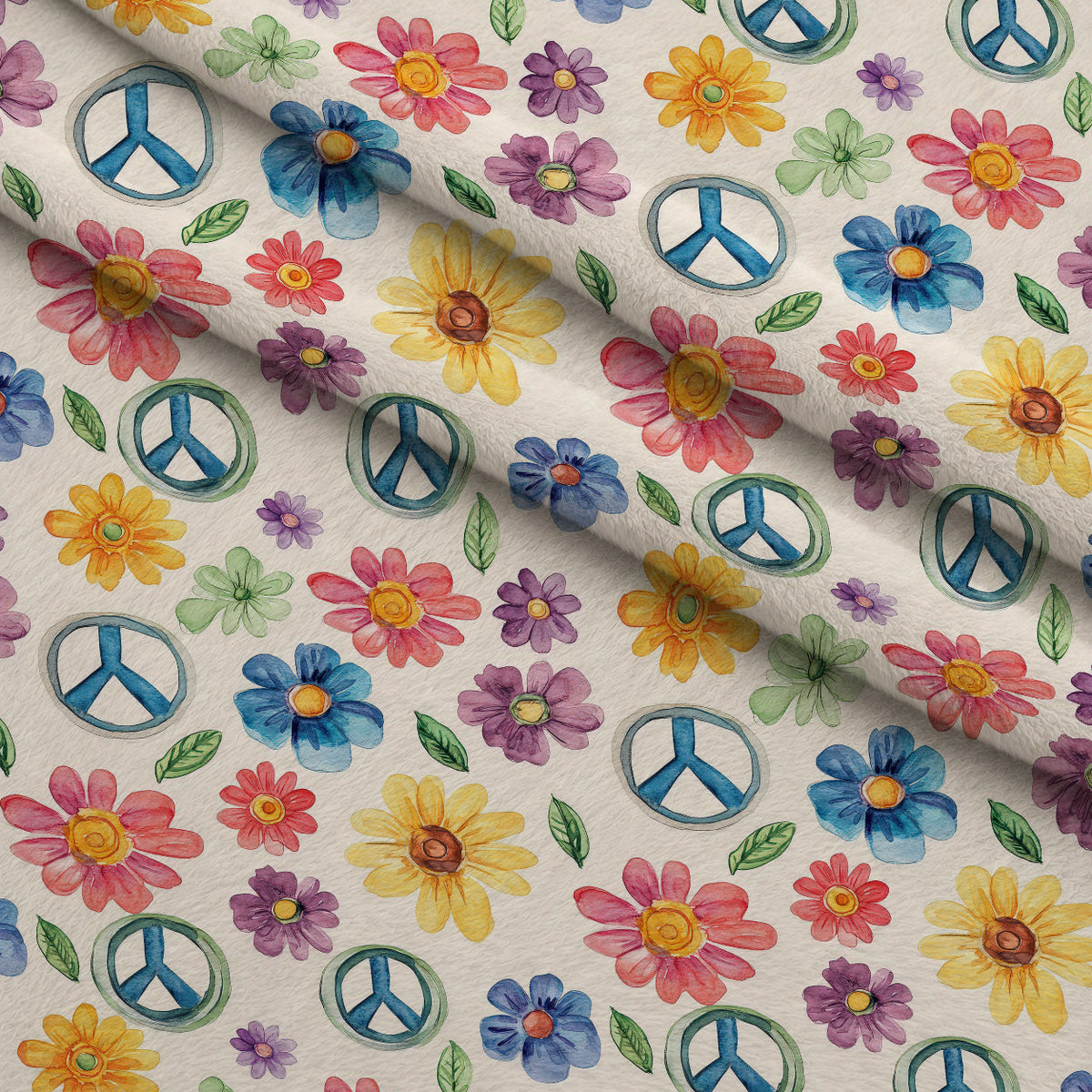 Groovy Peace Blooms Pattern 5 Fleece Fabric — fleece fabric folded close-up preview (mv-fleece-v1:lying)