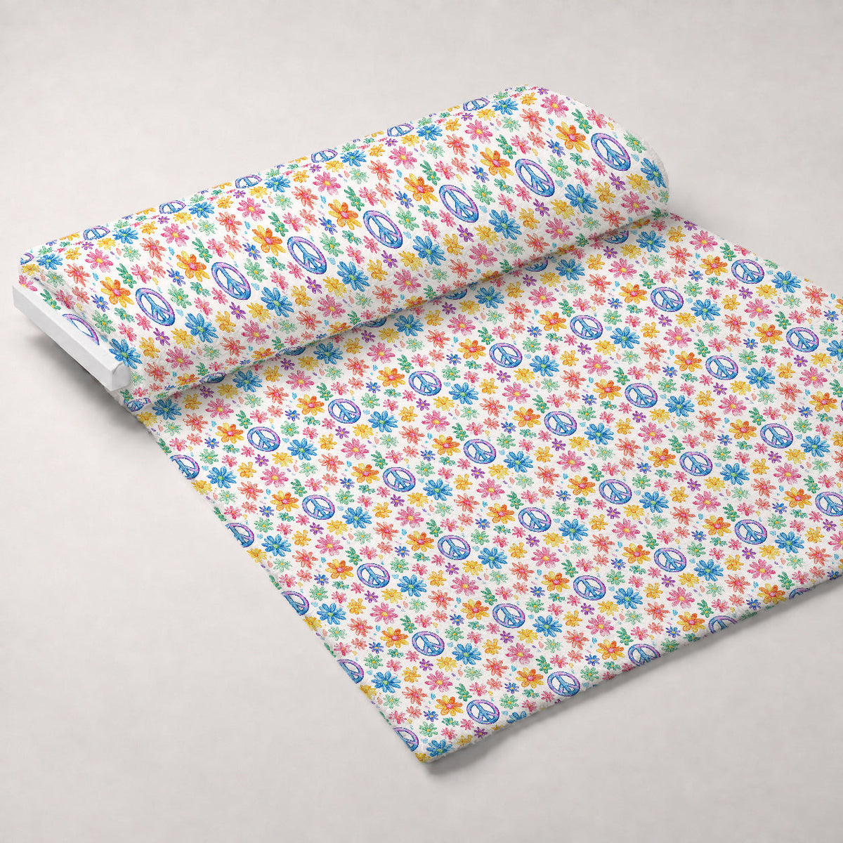 Groovy Peace Blooms Pattern 8 Fleece Fabric — fleece fabric unrolled bolt preview (mv-fleece-v1:bolt)