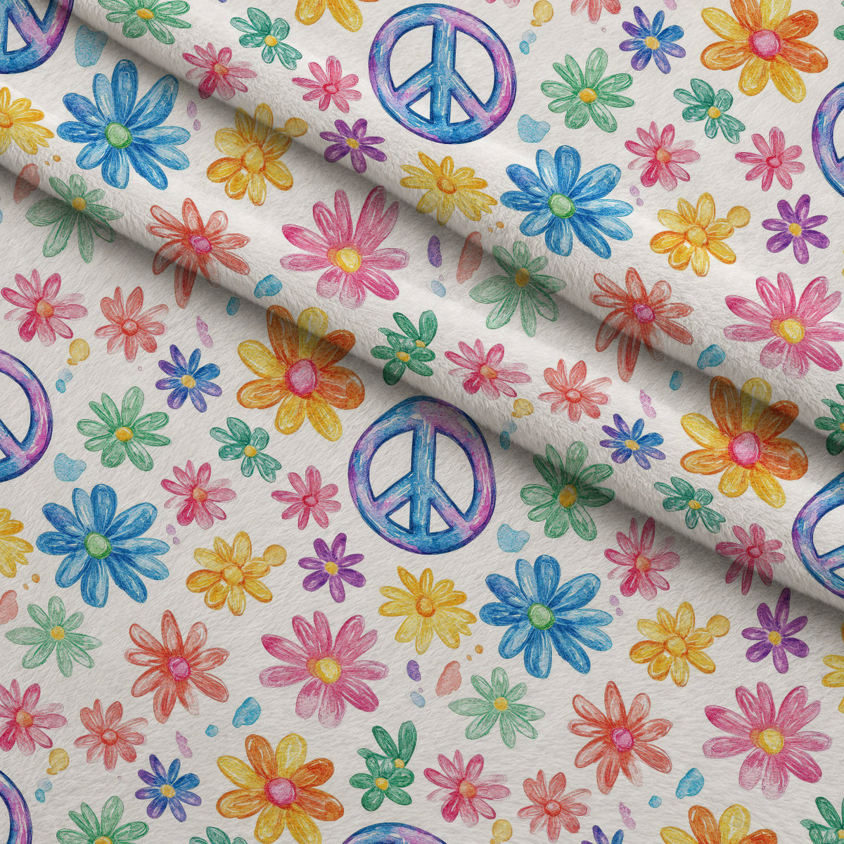 Groovy Peace Blooms Pattern 8 Fleece Fabric — fleece fabric folded close-up preview (mv-fleece-v1:lying)