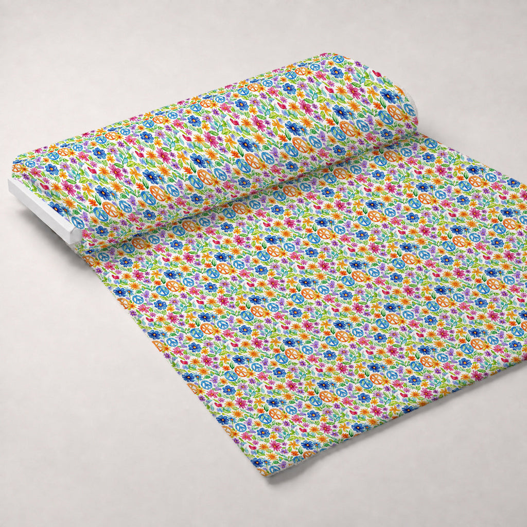 Groovy Peace Blooms Pattern 9 Fleece Fabric — fleece fabric unrolled bolt preview (mv-fleece-v1:bolt)