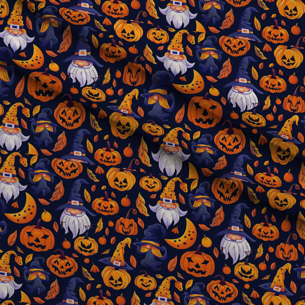 Halloween Cartoon Gnomes Fleece Fabric — fleece fabric folded close-up preview (mv-fleece-v1:lying)