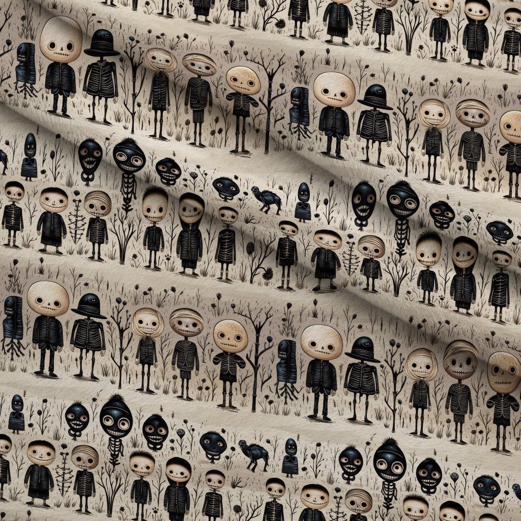 Halloween Skeleton Pattern 27 Fleece Fabric — fleece fabric folded close-up preview (mv-fleece-v1:lying)