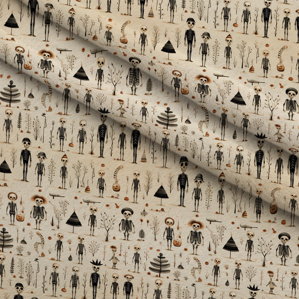 Halloween Skeleton Pattern 8 Fleece Fabric — fleece fabric folded close-up preview (mv-fleece-v1:lying)