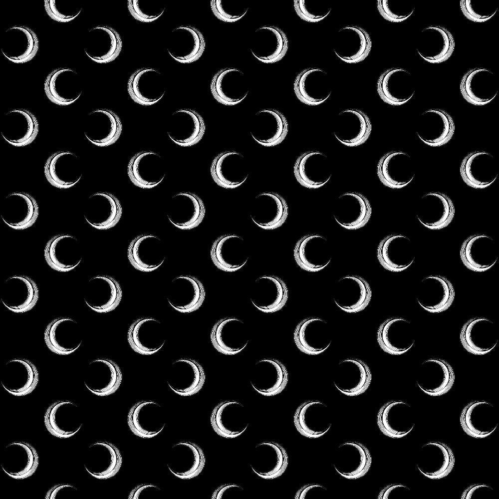 black background, white crescent moons, moon phases, celestial pattern, repeating design, monochrome, astronomical motifs, night sky theme, halloween fabric,, fabric panel, lunar cycle, mystical pattern, gothic style, spooky elements, celestial bodies, crescent shapes, alternating moons, cosmic design, witchy aesthetic