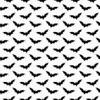 black and white, bat silhouettes, halloween pattern, repeating design, monochrome, spooky motif, flying bats, geometric arrangement,, fabric panel, seasonal design, gothic style, minimalist pattern, high contrast, halloween decor, crafting material, sewing fabric, october theme, bat wings, dark aesthetic