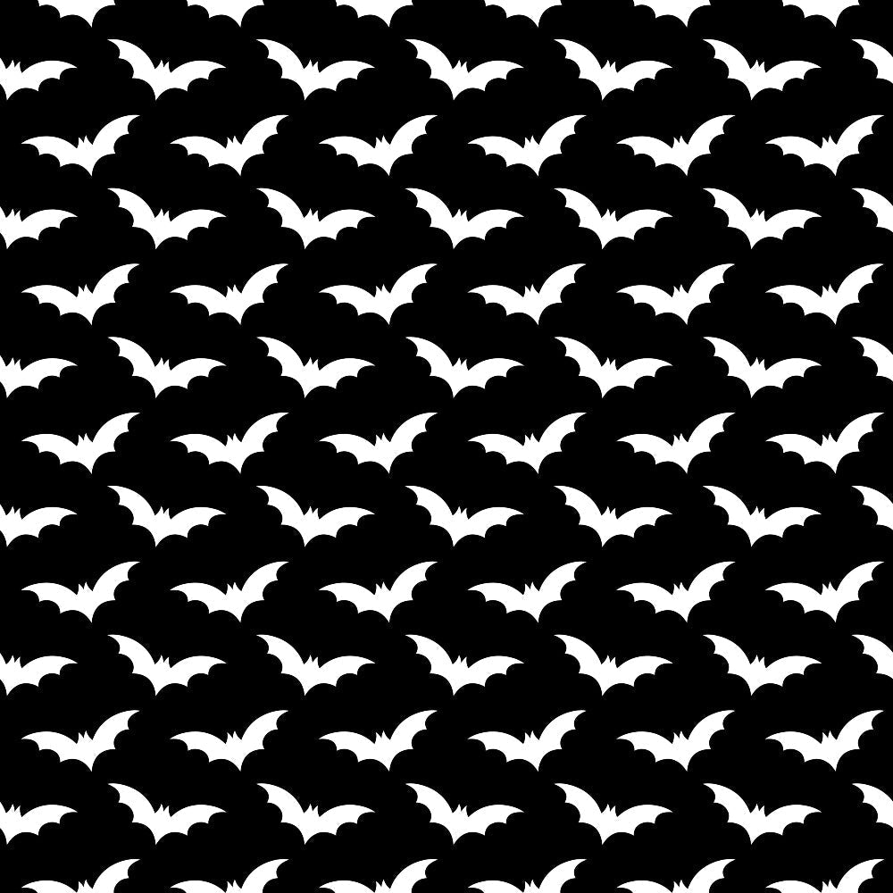 black, white, bats, halloween, spooky, gothic, monochrome, repeating pattern, silhouettes, flying bats,, fabric panel, seasonal, october, nocturnal creatures, wings, dark aesthetic, horror theme, costume fabric, craft material