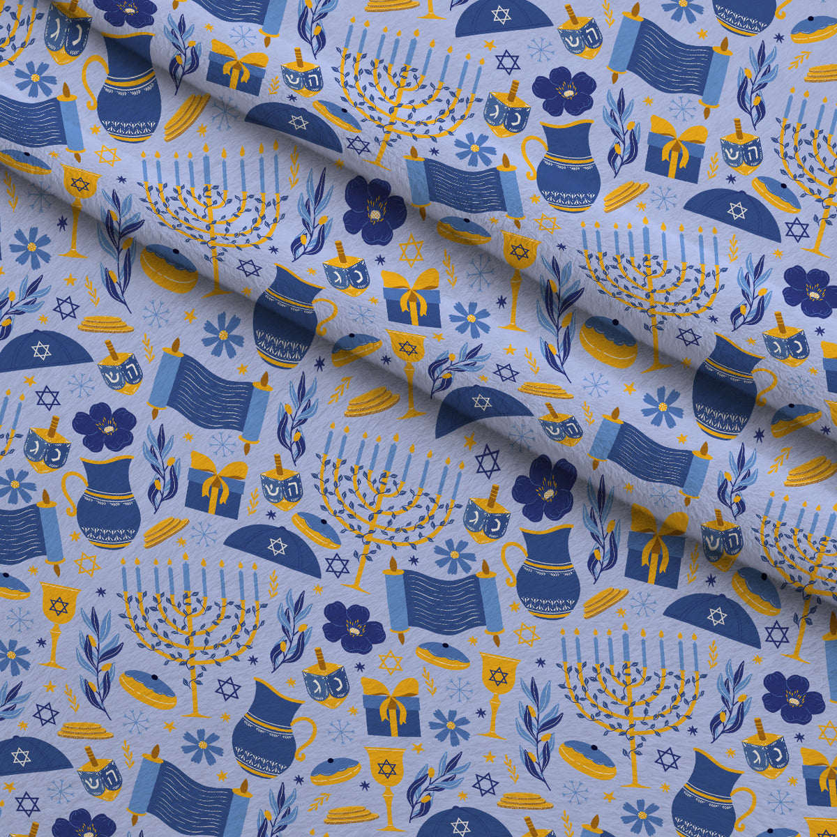Hanukkah Gifts Pattern 11 Blue Fleece Fabric — fleece fabric folded close-up preview (mv-fleece-v1:lying)
