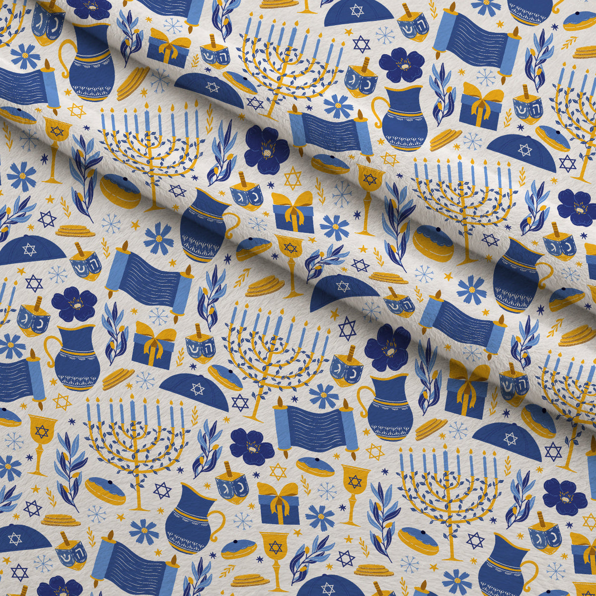 Hanukkah Gifts Pattern 11 White Fleece Fabric — fleece fabric folded close-up preview (mv-fleece-v1:lying)