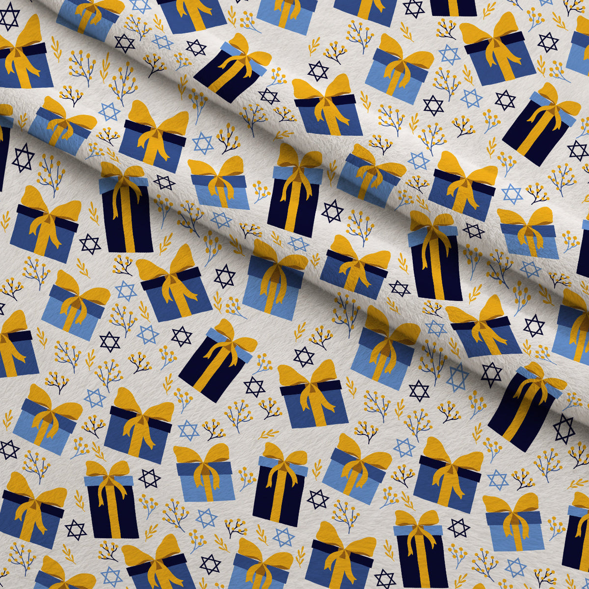 Hanukkah Gifts Pattern 16 White Fleece Fabric — fleece fabric folded close-up preview (mv-fleece-v1:lying)