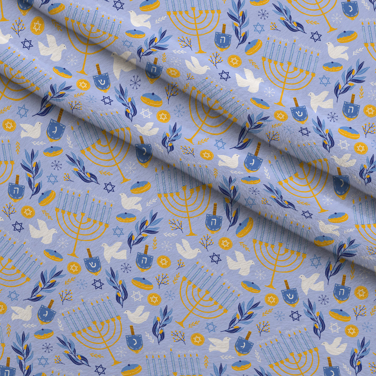 Hanukkah Gifts Pattern 2 Blue Fleece Fabric — fleece fabric folded close-up preview (mv-fleece-v1:lying)