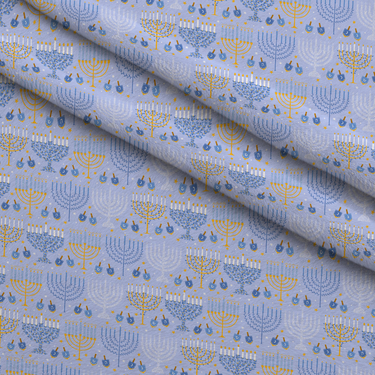Hanukkah Gifts Pattern 9 Blue Fleece Fabric — fleece fabric folded close-up preview (mv-fleece-v1:lying)