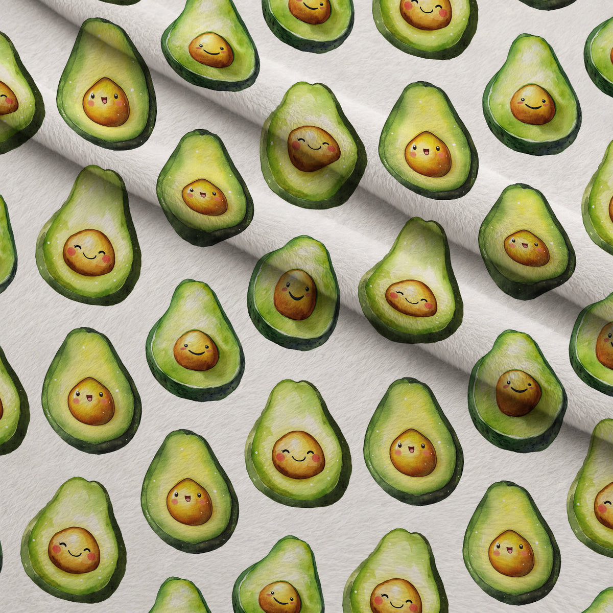 Happy Guacamole Pattern 1 Fleece Fabric — fleece fabric folded close-up preview (mv-fleece-v1:lying)