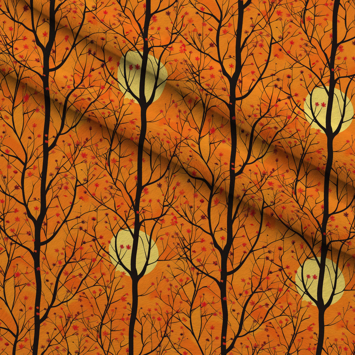 Harvest Moon Branches Pattern 7 Fleece Fabric — fleece fabric folded close-up preview (mv-fleece-v1:lying)