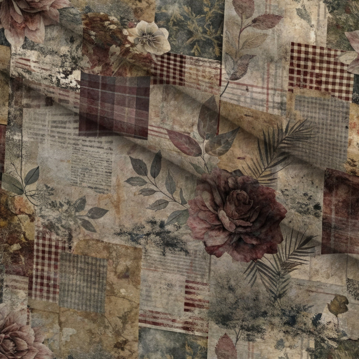 Heirloom Collage Pattern 1 Fleece Fabric — fleece fabric folded close-up preview (mv-fleece-v1:lying)