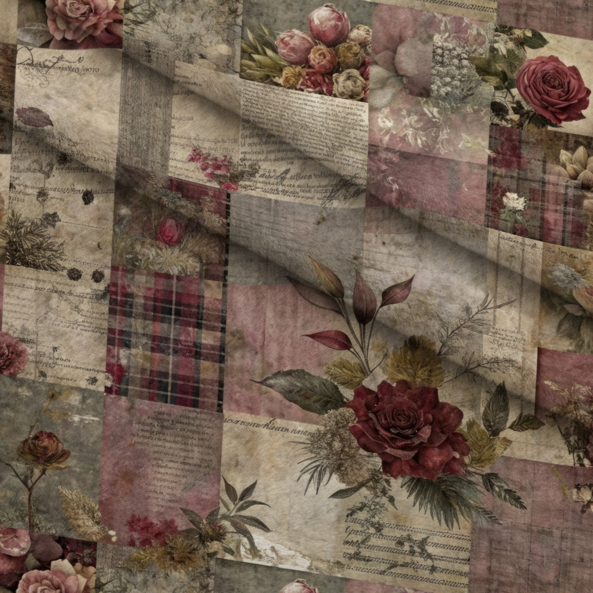 Heirloom Collage Pattern 10 Fleece Fabric — fleece fabric folded close-up preview (mv-fleece-v1:lying)