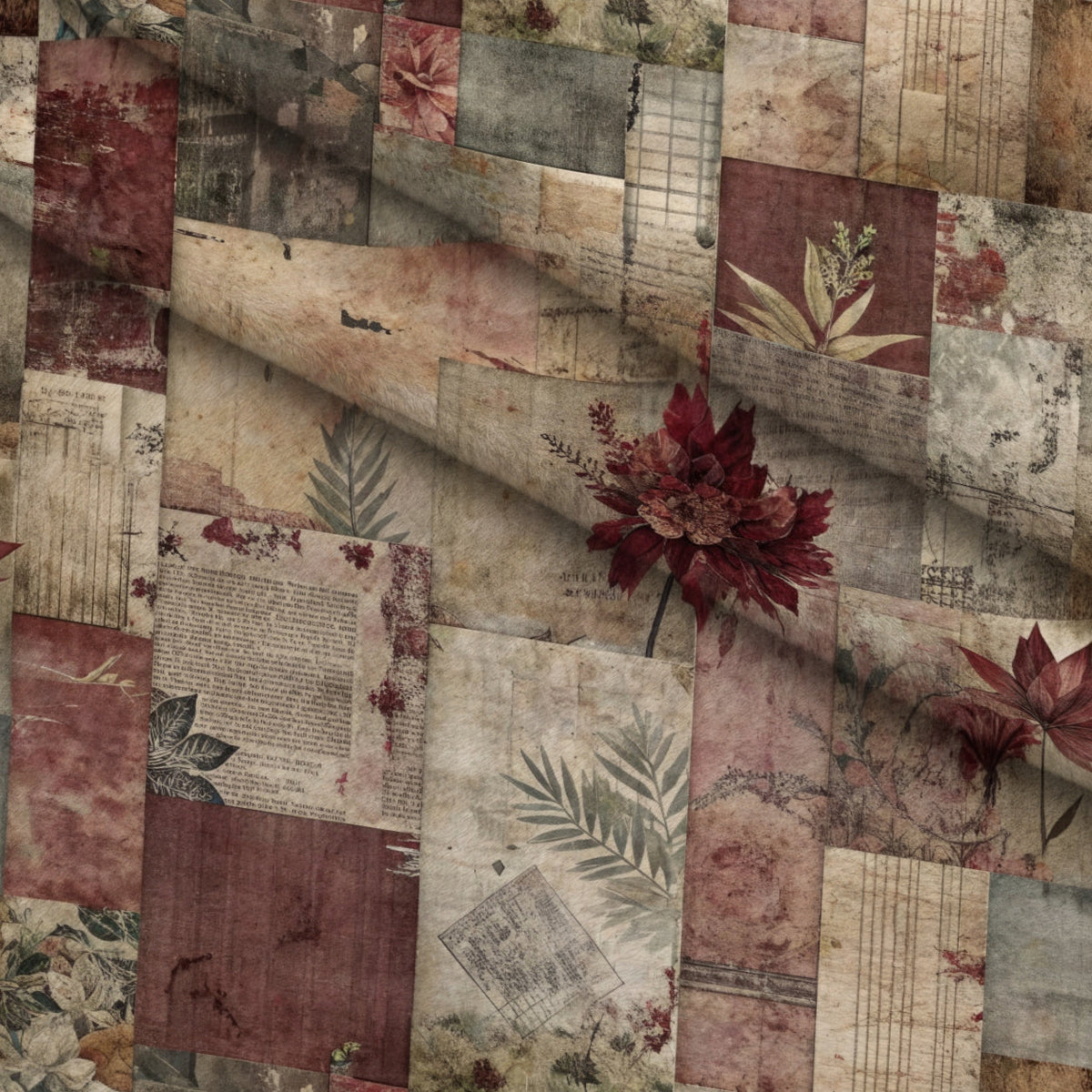 Heirloom Collage Pattern 11 Fleece Fabric — fleece fabric folded close-up preview (mv-fleece-v1:lying)