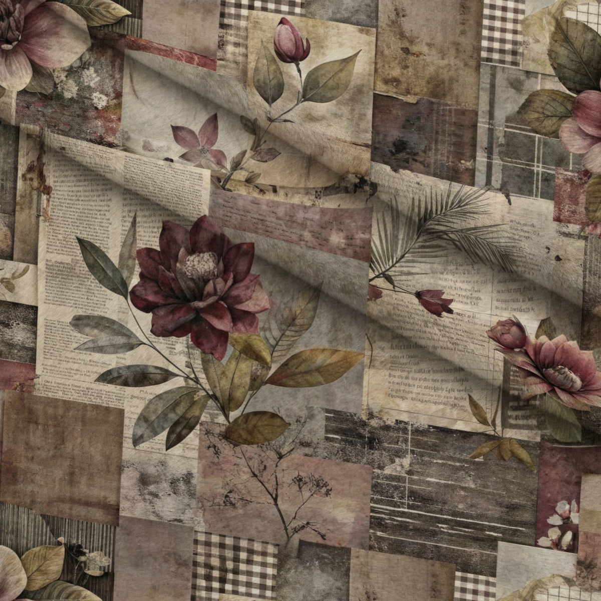 Heirloom Collage Pattern 12 Fleece Fabric — fleece fabric folded close-up preview (mv-fleece-v1:lying)