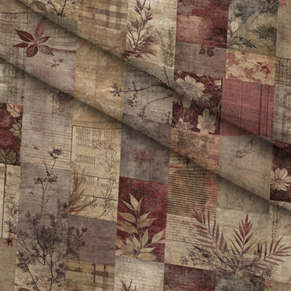 Heirloom Collage Pattern 2 Fleece Fabric — fleece fabric folded close-up preview (mv-fleece-v1:lying)
