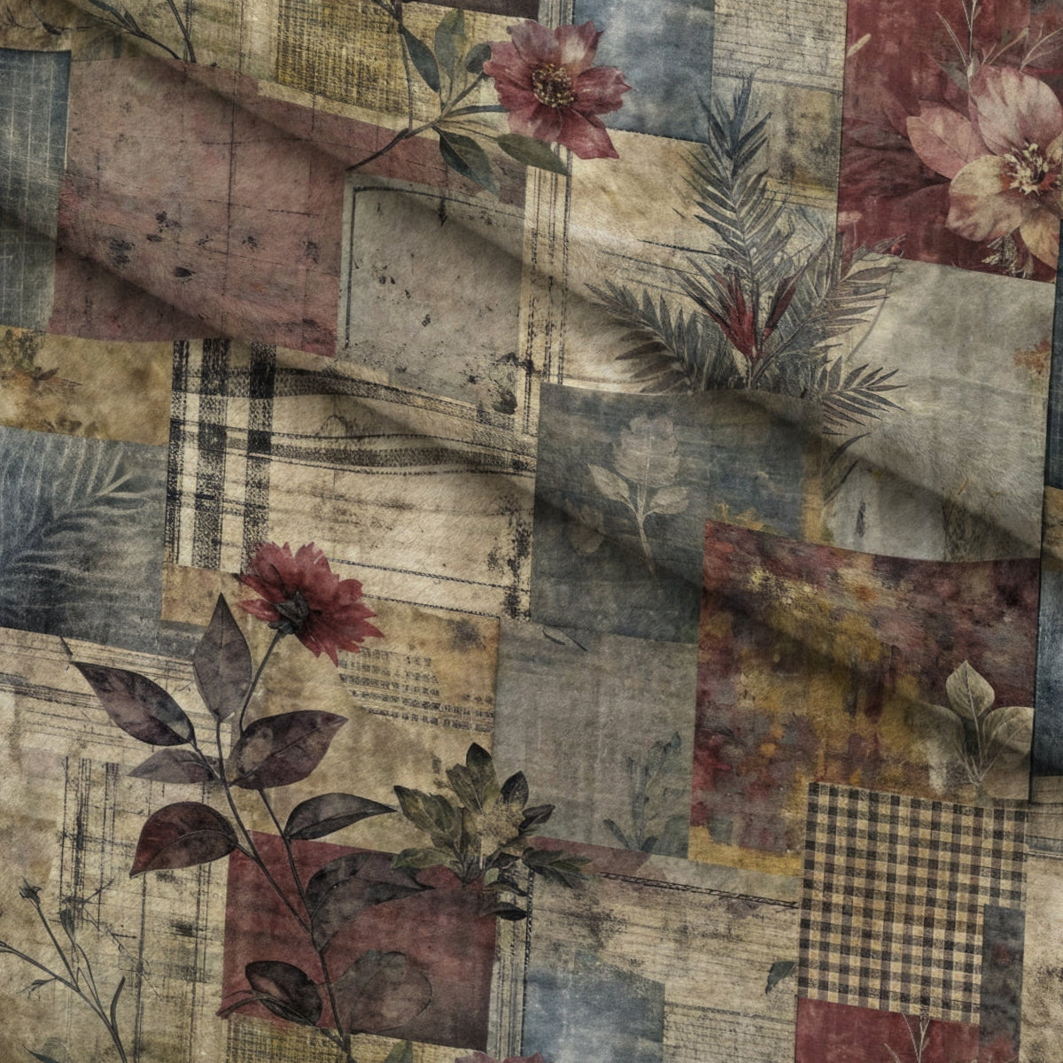 Heirloom Collage Pattern 4 Fleece Fabric — fleece fabric folded close-up preview (mv-fleece-v1:lying)