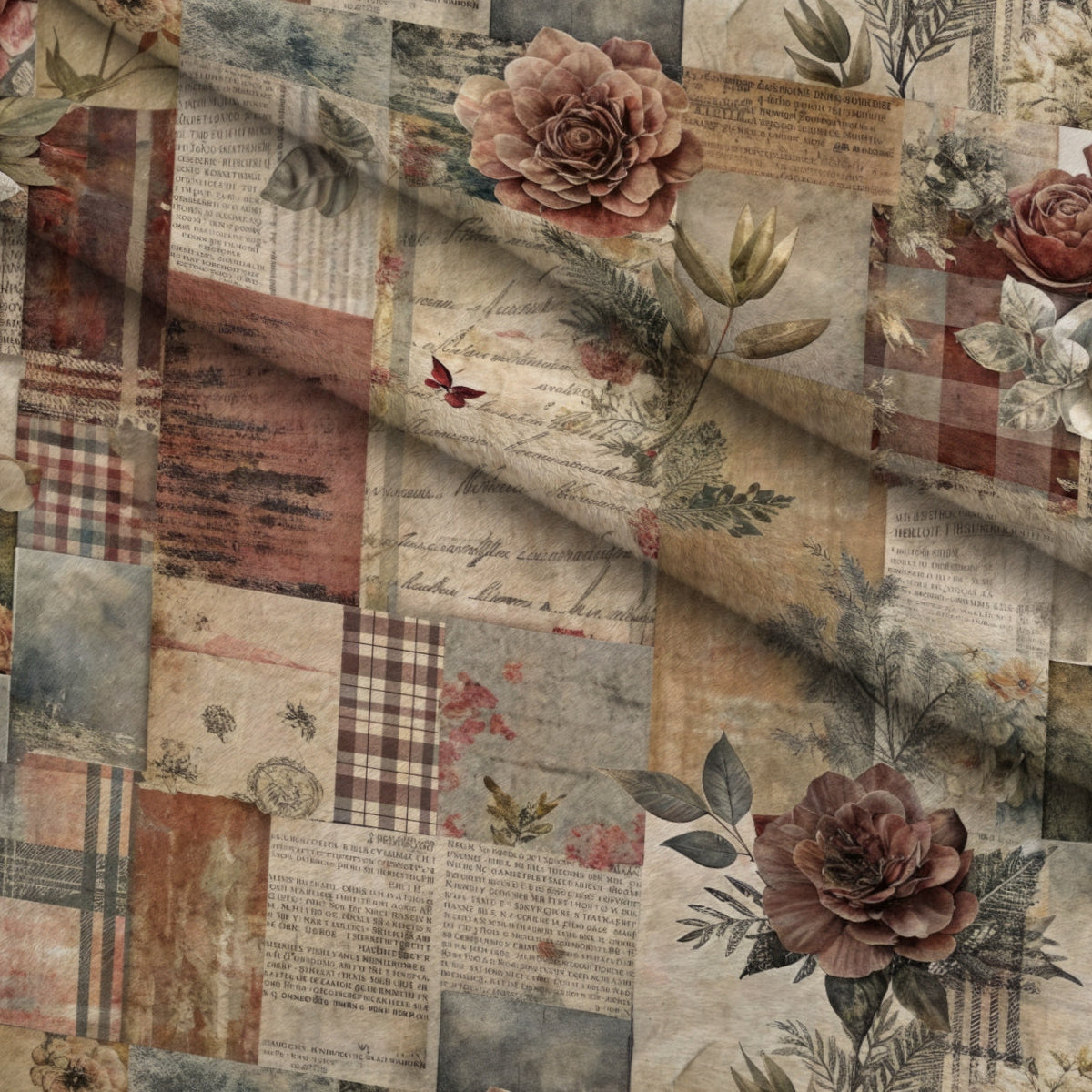 Heirloom Collage Pattern 6 Fleece Fabric — fleece fabric folded close-up preview (mv-fleece-v1:lying)