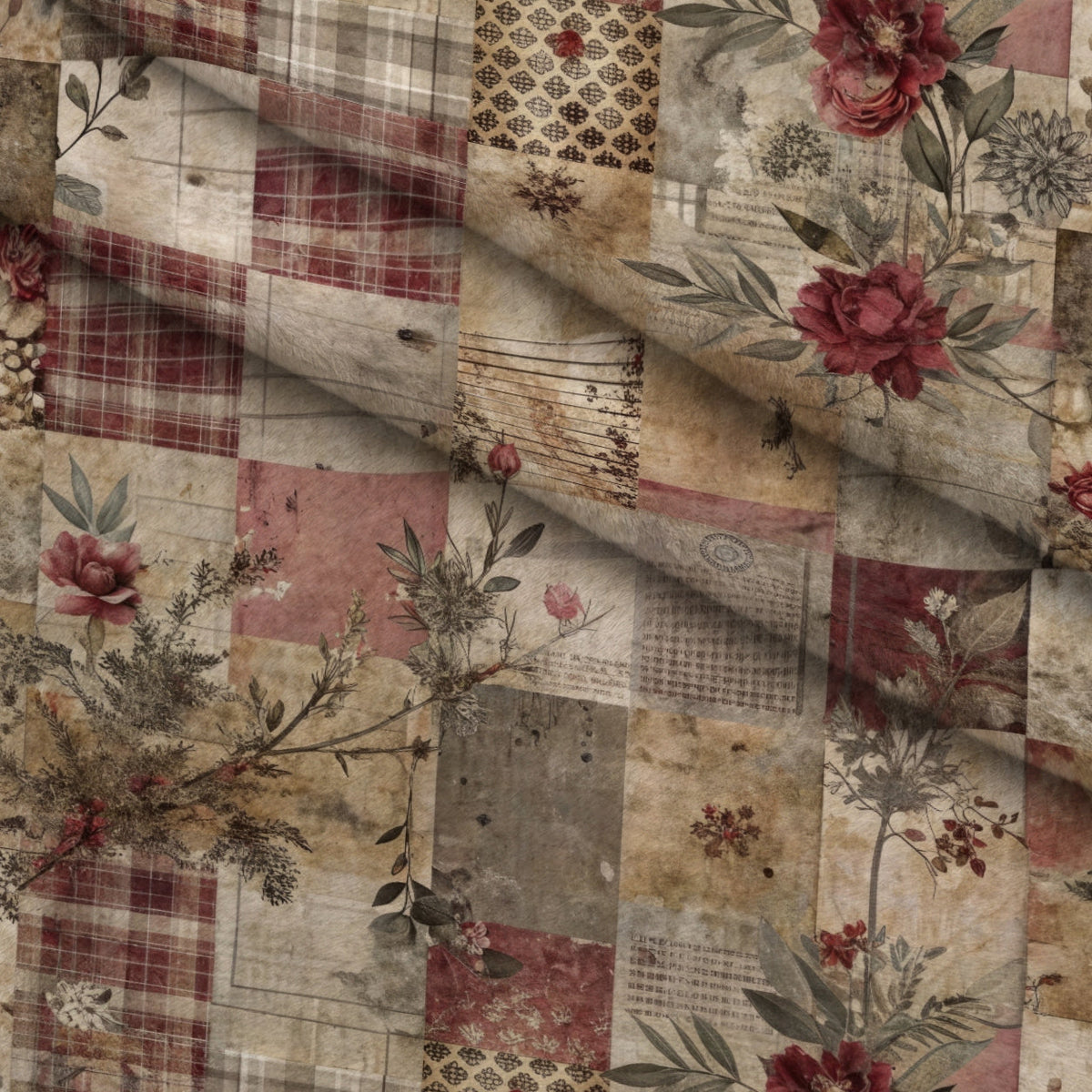 Heirloom Collage Pattern 7 Fleece Fabric — fleece fabric folded close-up preview (mv-fleece-v1:lying)