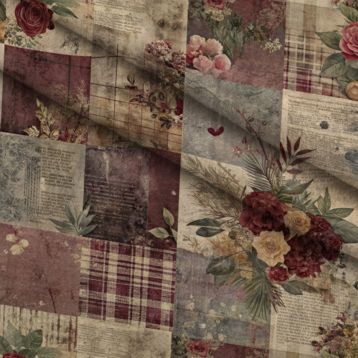 Heirloom Collage Pattern 9 Fleece Fabric — fleece fabric folded close-up preview (mv-fleece-v1:lying)