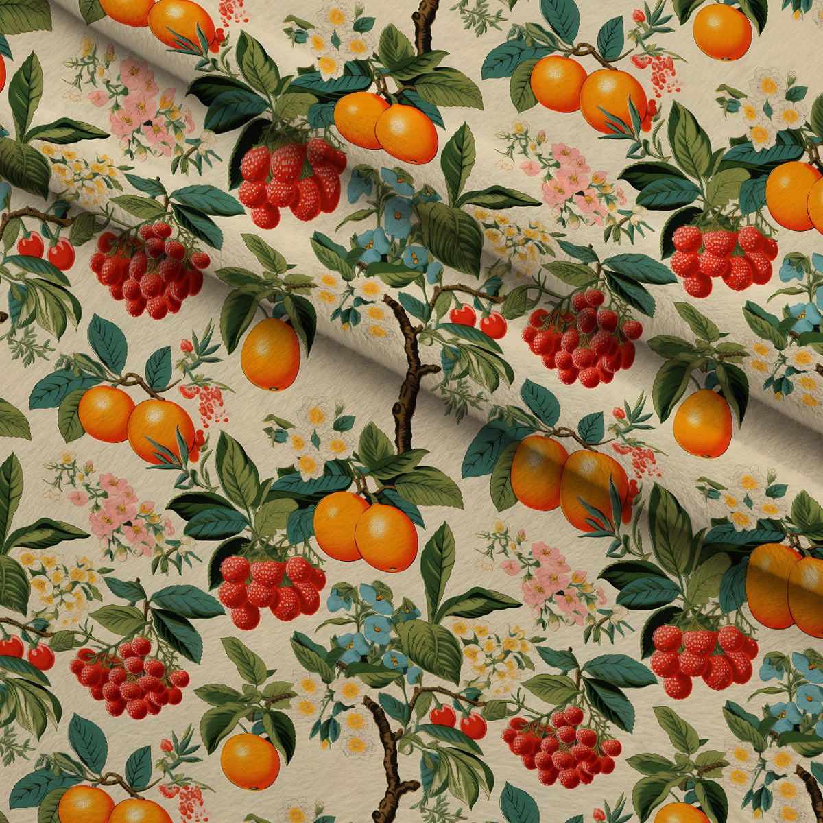 Heirloom Orchard Pattern 1 Fleece Fabric — fleece fabric folded close-up preview (mv-fleece-v1:lying)