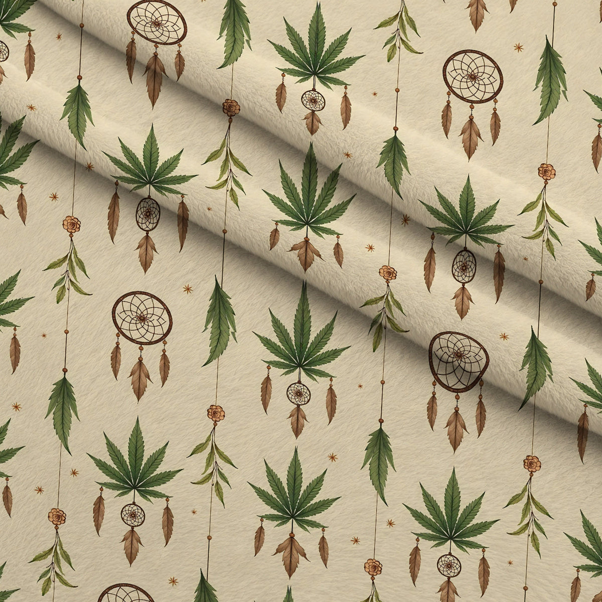 Hemp Dreamcatcher Pattern 1 Fleece Fabric — fleece fabric folded close-up preview (mv-fleece-v1:lying)