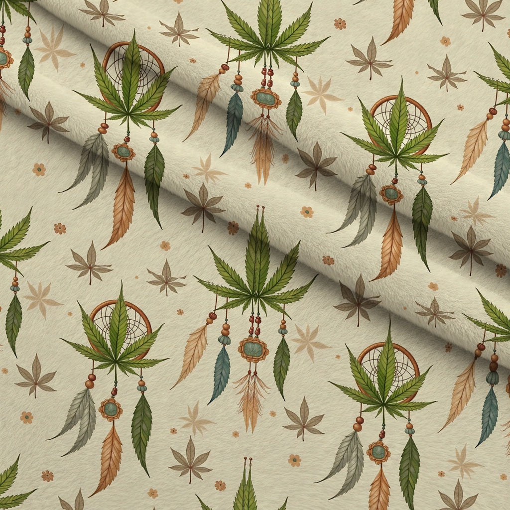 Hemp Dreamcatcher Pattern 10 Fleece Fabric — fleece fabric folded close-up preview (mv-fleece-v1:lying)